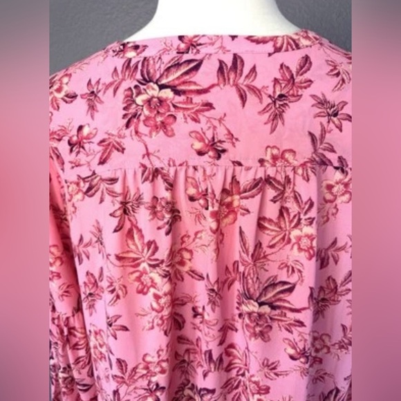 Loft Floral Ruffle Tie Neck Top Blossom Blouse Pink Floral Career and Casual - Picture 7 of 11